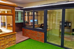 Grey and Oak Conservatories in our Showroom