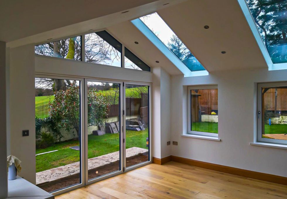 cardiff warm roof extension interior with added insulation and skylight