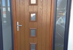 Brown composite entrance door