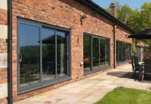 Grey sliding patio doors