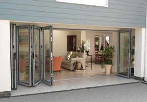 Light grey bi-folding doors